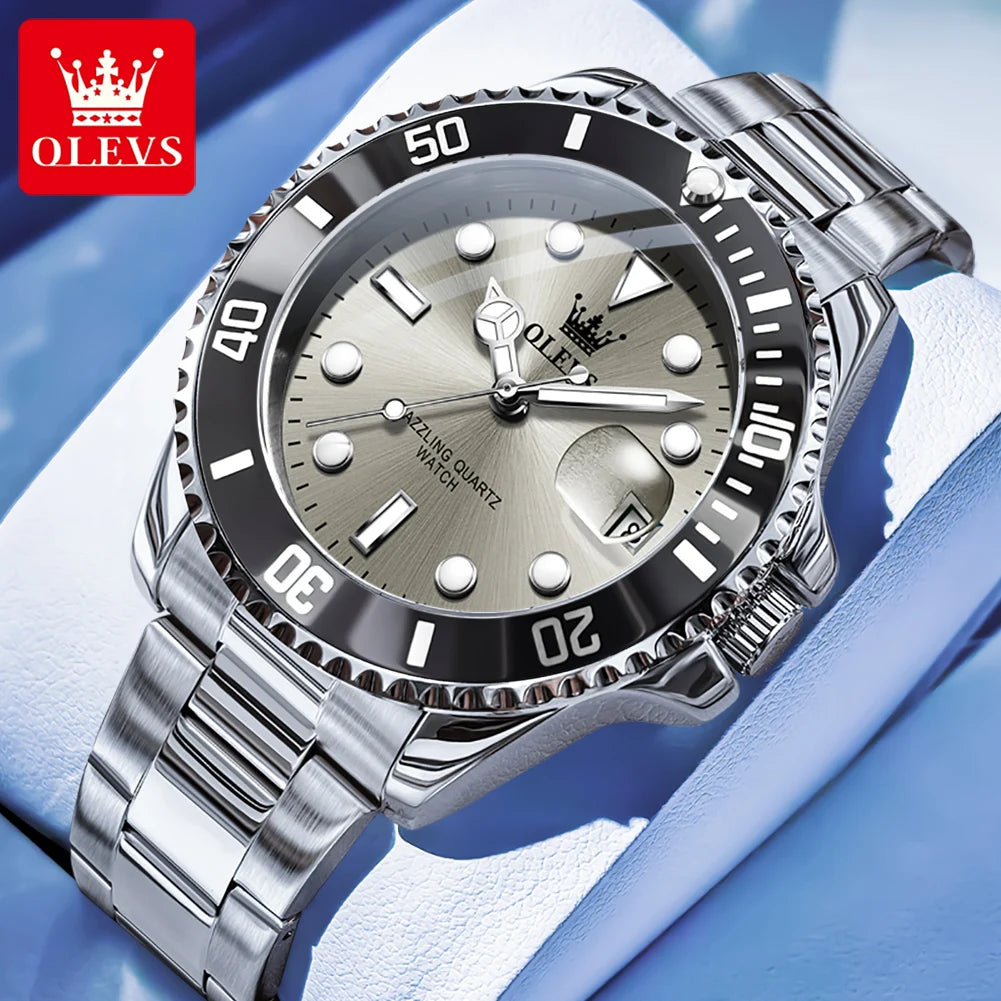OLEVS 5885 Mens Grey Dial Watch Stainless Steel (Silver)