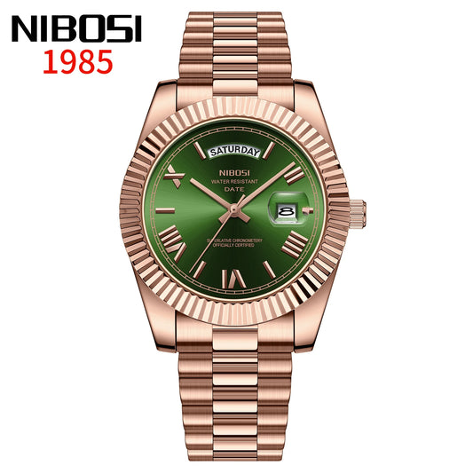 NIBOSI Rose Gold/ Green Watch