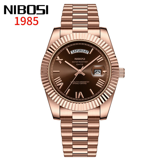 NIBOSI Rose Gold/ Brown Watch