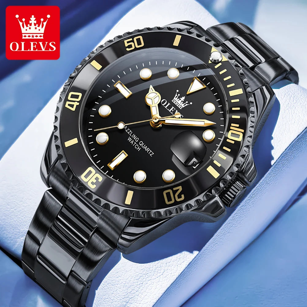 OLEVS 5885 Mens Black Dial Watch Stainless Steel (Black)