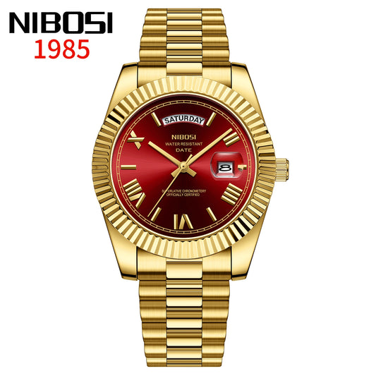 NIBOSI Gold/ Red Watch